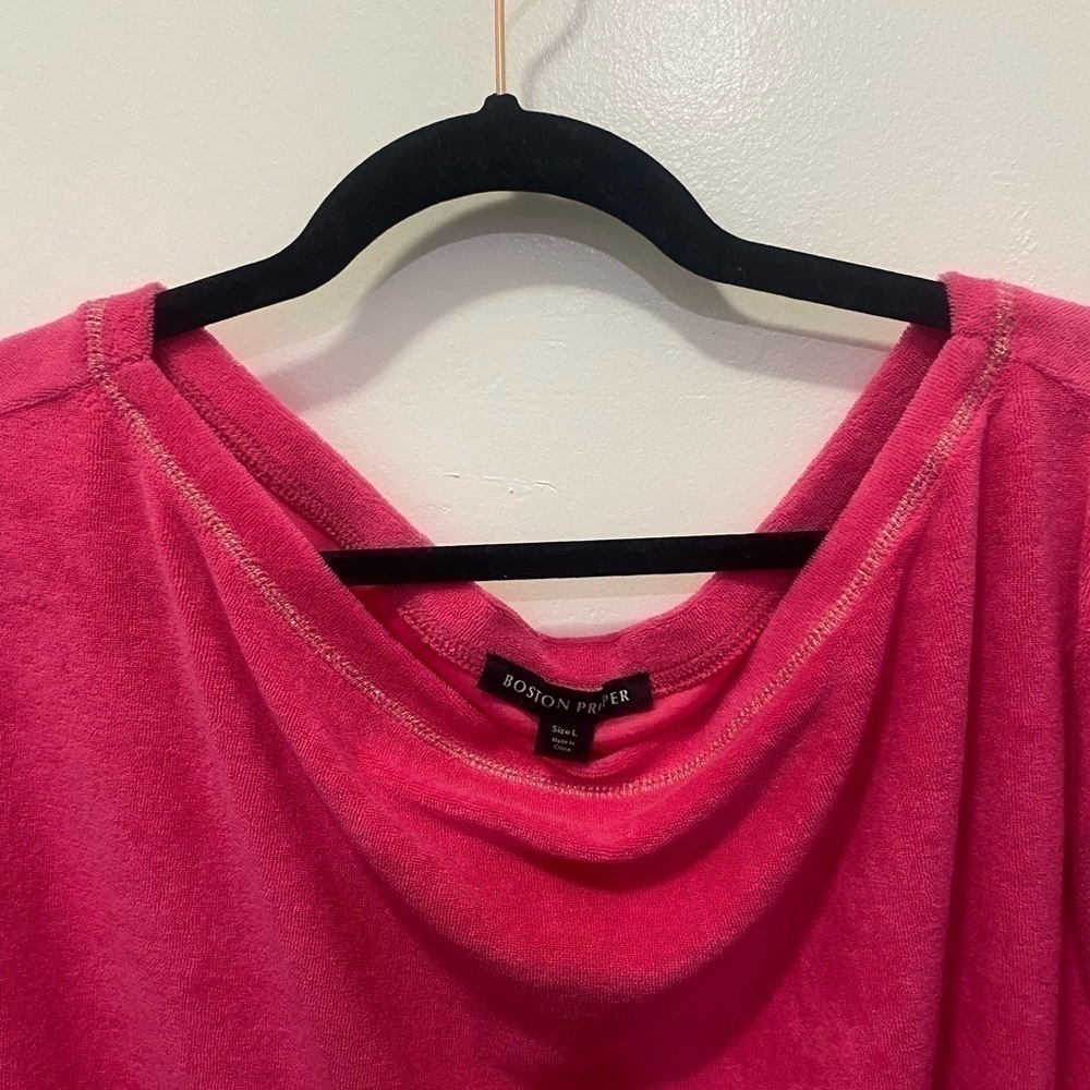 Boston Proper Terry Cloth Hot Pink Pull Over Sweater - Picture 7 of 9